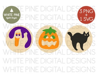 Halloween Sugar Cookie SVG PNG, Ghost, Pumpkin, Cat (Digital Download)
