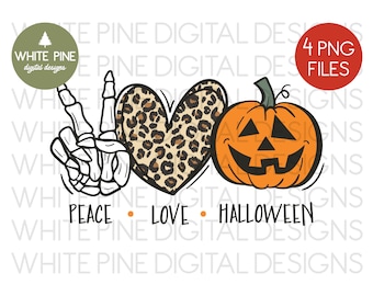 Peace, Love Halloween PNG Clipart, Skelett Hand, Leopardenherz (Digitaler Download)
