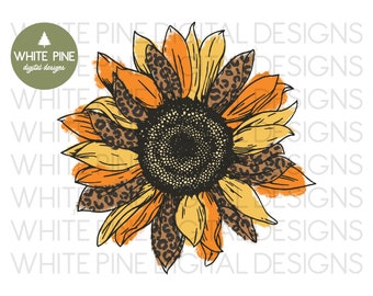 Leopard Fall Sunflower PNG, Autumn Clipart (Digital Download)