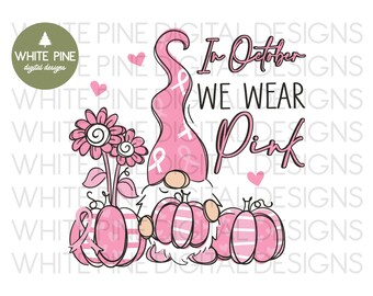 Breast Cancer Awareness Gnome PNG, Pink Pumpkin Design (Digital Download)