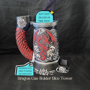 Mug dragon tour de dés : accessoire D&D peint à la main et imprimé en 3D