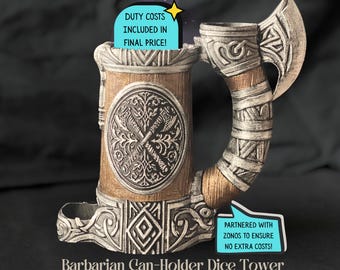 Barbarian mug dice tower, Viking custom 3d printing for holding cans, dnd group gift, present for boyfriend, ttrpg accessories for her