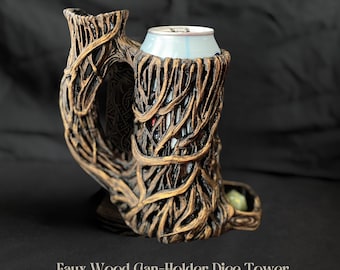 Faux Wood, mug dice tower, Druid custom 3d printing for holding cans, dnd group gift, present for boyfriend, ttrpg accessories for her