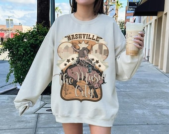 Nashville Sweatshirt Western Sweatshirt mit Rundhalsausschnitt Western Grafik Sweatshirt Country Musik Sweatshirt Nashville Girls Trip Western Pullover