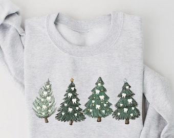 Retro Denim Weihnachtssweatshirt Zahnarzthelferin Pullover Zahnpflege Geschenke Mundhygiene Rundhalsausschnitt Zahnarzthelferin Geschenke Zahnarzt Baum