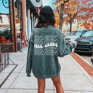 Personalized Comfort Colors Mrs. Sweatshirt Custom Bride Sweatshirt Trendy Fiance Gift For Her Honeymoon Crewneck Aesthetic Miss to Mrs