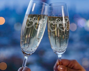 Personalized Engraved Champagne Flutes: Custom Wedding Toasting Glasses, Bride and Groom 1 Glass