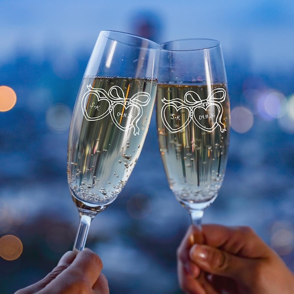 Gepersonaliseerde gegraveerde champagneflutes: op maat gemaakte toastglazen voor de bruid en bruidegroom, 1 glas