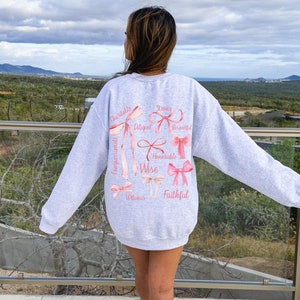 Coquette Clothing, Christian Merch, Balletcore Bow Shirt, Proverbs 31 Sweatshirt, Coquette Sweatshirt, Jesus Apparel, Bible Verse Crewneck