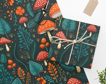 Rollo de papel de envolver hongos navideños, papel de envolver único, lindo envoltorio de regalo boho, papel de envolver Cottagecore, envoltorio de regalo del bosque
