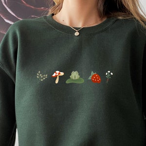 Cottagecore Sweater, Frog Sweatshirt, Mushroom Sweater, Kawaii Sweater, Strawberry Sweater, Goblincore Clothing, Fairycore Clothing