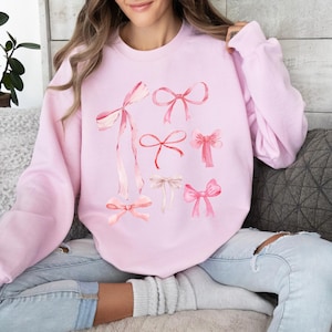 Pink Bow Crewneck Sweatshirt, Coquette Sweatshirt, Ballet Sweatshirt, Coquette Top, Coquette Clothing, Girly Pink Ribbon Bow Pullover