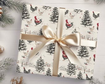 Western Chicken Christmas Wrapping Paper Cute Xmas Wrapping Paper Western Gift Wrap Cowboy Wrapping Paper For Kids Christmas Gift Wrap