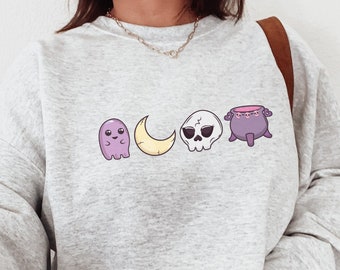 Skeleton Sweatshirt, Pastel Goth Clothing, Pastel Goth Shirt, Mall Goth, Plus Size Goth, Goth Hoodie, Moon Sweatshirt, Halloween Crewneck