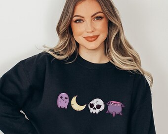 Skeleton Sweatshirt, Pastel Goth Clothing, Pastel Goth Shirt, Mall Goth, Plus Size Goth, Goth Hoodie, Moon Sweatshirt, Halloween Crewneck
