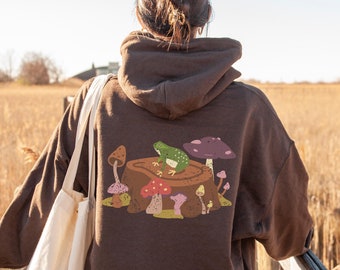 Brown Mushroom Hoodie, Oversized Frog Hoodie, Goblincore Sweater, Aesthetic Mushroom Sweater, Trendy Cottagecore Hoodie, Frog Sweatshirt