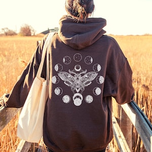 Moth Hoodie, Death Head Moth, Alt Clothing, Mushroom Hoodie, Cottagecore Hoodie, Moon Hoodie, Goblincore Clothing, Goth Hoodie
