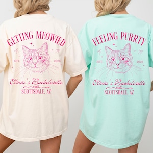 Cat Coquette Bachelorette T-shirt, Custom Location Bach Shirt, Funny Cat Bach Party Favors, Getting Meowied Shirt Bachelorette Cat Lover Tee