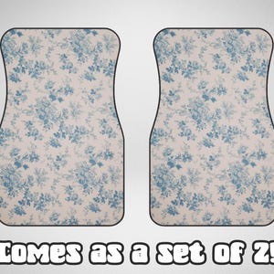 May include: A set of two car floor mats with a blue and white floral pattern.  Comes as a set of 2!