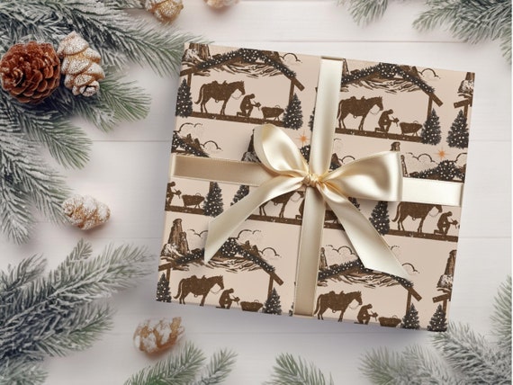 Western Cowboy Christmas Wrapping Paper Cute Xmas Wrapping Paper Western Gift Wrap Cowboy Wrapping Paper For Kids Christmas Gift Wrap