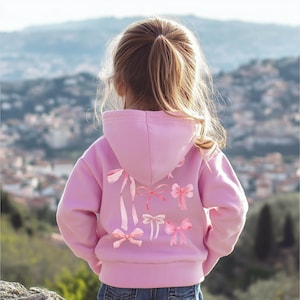 Pink Bow Hoodie Toddler Sweatshirt, Kids Coquette Hoodie Sweatshirt, Ballet Sweatshirt, Coquette Clothing, Girly Pink Ribbon Bow Pullover