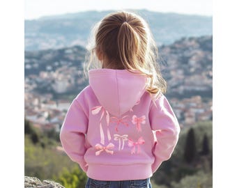 Pink Bow Hoodie Toddler Sweatshirt, Kids Coquette Hoodie Sweatshirt, Ballet Sweatshirt, Coquette Clothing, Girly Pink Ribbon Bow Pullover