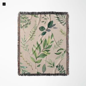 Manta tejida botánica, manta de helecho Cottagecore, manta natural, manta tejida verde, regalo para amantes de las plantas, manta estética, regalo para mamá