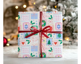 Personalized Coquette Pink Christmas Gift Wrapping Paper Rolls, Girl Christmas Gift Wrap With Name, Holiday Gift Wrap, Custom Wrapping Paper