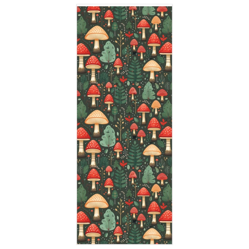Rouleau de papier cadeau champignons de Noël, papier cadeau original, papier cadeau bohème mignon, papier cadeau cottagecore, papier cadeau forêt image 2