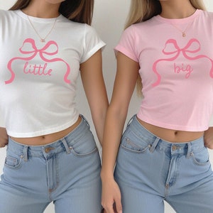 Camisas de irmandade grandes e pequenas, camisas de revelação de laços coquetes, camisas de irmandade cortadas, presente de irmandade grande, camiseta de bebê, presente de irmandade da moda