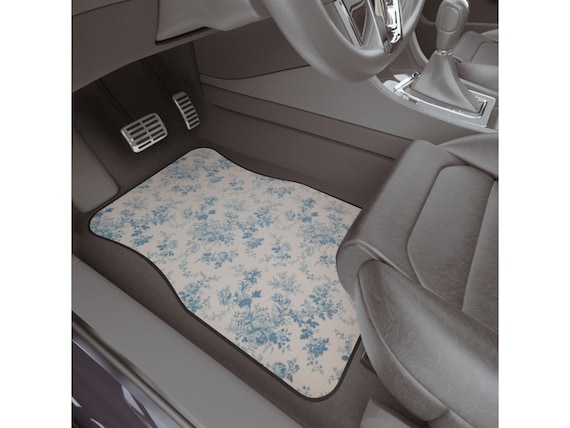 Car Mats, Blue Toile Cute Boho Car Accessories for Women - Front Seat Floor Protectors, Vehicle Interior Decor, Auto Decorations, Stylish