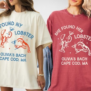 Ze vond haar kreeft vrijgezellenfeest shirts, comfort kleuren aangepaste locatie Bach tee visser esthetiek Maine grappige bruidsmeisjes geschenken