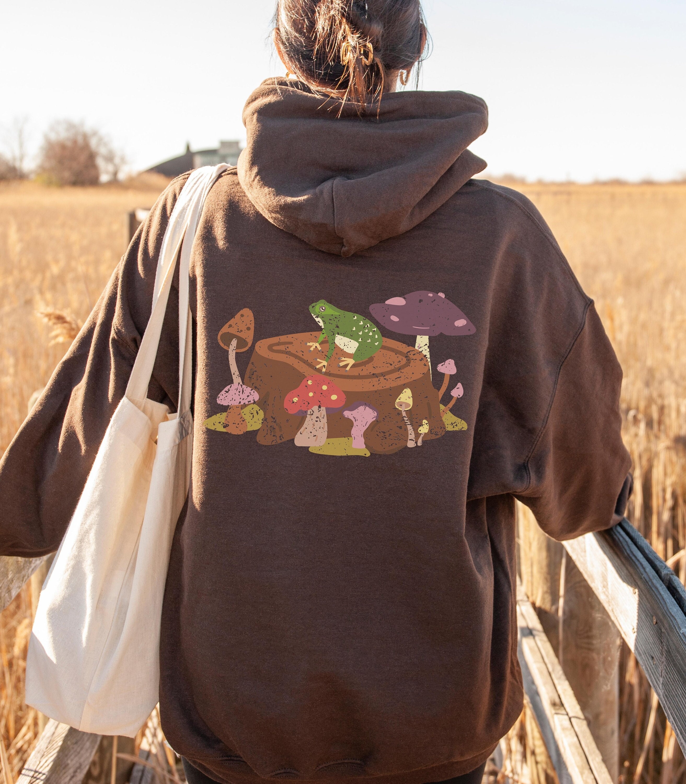 Brown Mushroom Hoodie, Oversized Frog Hoodie, Goblincore Sweater