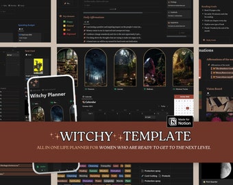 Aesthetic Witchy Planner Notion Template 2026, Dark Academia Notion Template Student, Notion Household Budget Template, Notion Life Planner