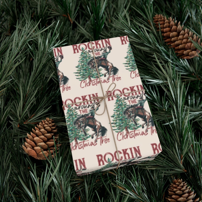 Western Cowboy Christmas Wrapping Paper Cute Xmas Wrapping Paper Western Gift Wrap Cowboy Wrapping Paper For Kids Christmas Gift Wrap image 1