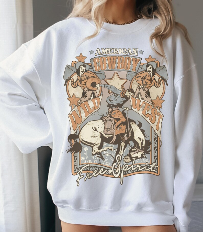 Round Neck Dropped Shoulder WILD WEST Graphic Sweatshirt