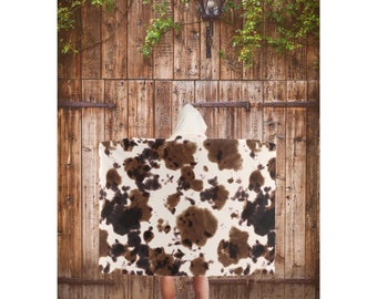 Cow Print Western Hooded Blanket, Country Wearable Blanket, Blanket Hoodie, Camping Blanket, Sherpa Comfy Blanket, Cozy Aesthetic Blanket