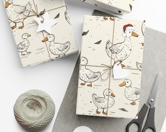 Farm Duck Christmas Wrapping Paper Cute Xmas Wrapping Paper Western Gift Wrap Cottagecore Wrapping Paper For Kids Christmas Gift Wrap