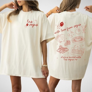 Camiseta de despedida de soltera de Las Vegas, colores personalizados y cómodos, artículos de lujo para despedida de soltera, estilo dibujado a mano, Casino Bach Club, sensación de suerte, aturdido y comprometido