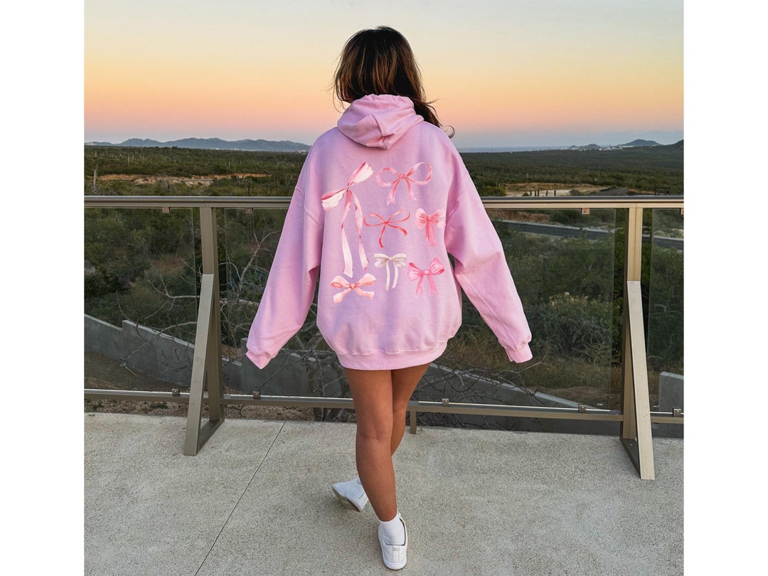 Pink Bow Hoodie Sweatshirt, Coquette Hoodie Sweatshirt, Ballet