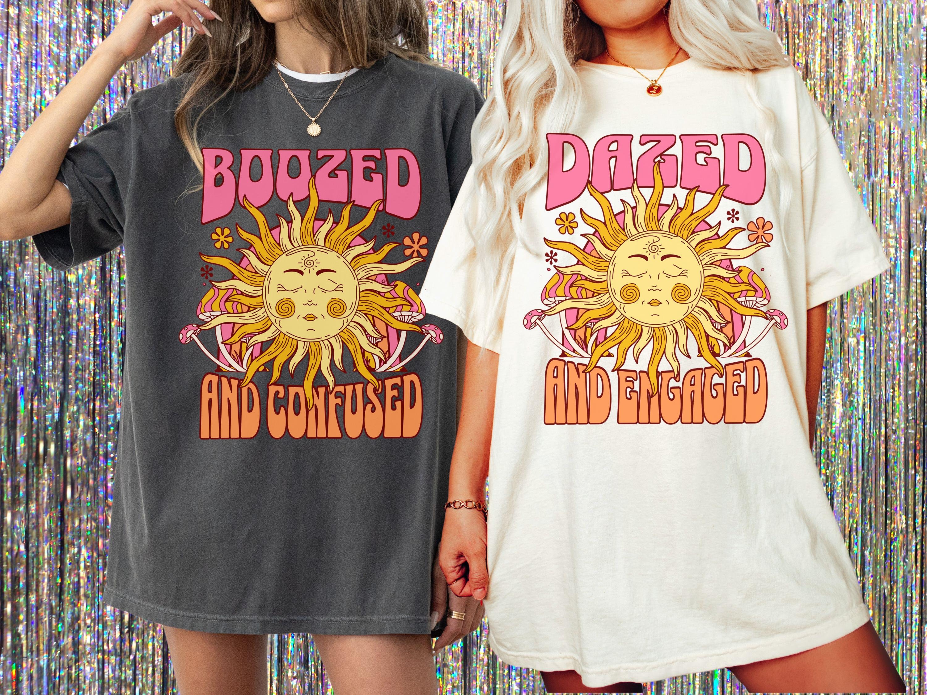Hippie Bachelorette Party Shirts Dazed and Engaged Groovy Bachelorette Shirts Boozed and Confused Retro 70s Bachelorette Bach And Boujee