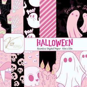 Boo Halloween Nahtloses Digital Scrapbooking Papier Niedlicher Rosa Halloween PNG Hintergrund