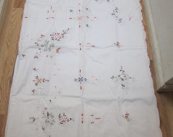 Vintage chinesische asiatische weiße rechteckige Baumwolle 100% Tischdecke mit 12 Servietten