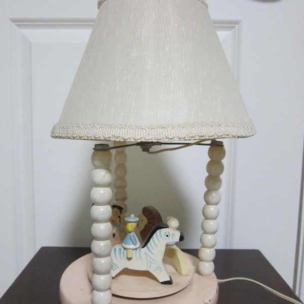 Vintage IRMI Nursery Wooden Animals Musical Carousel Children's Lamp