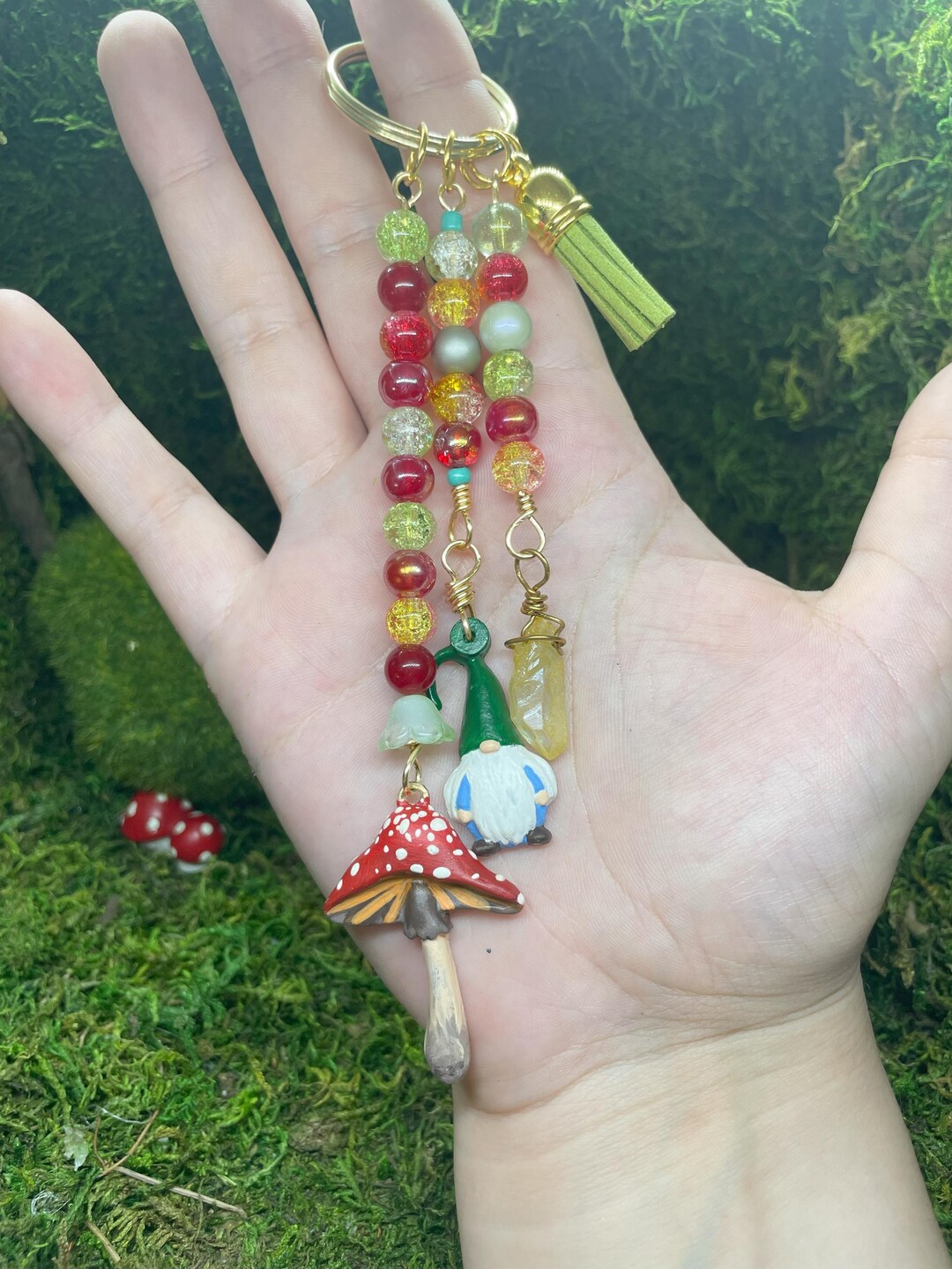 Hand Painted Beaded Fantasy Forest Keychain - Etsy