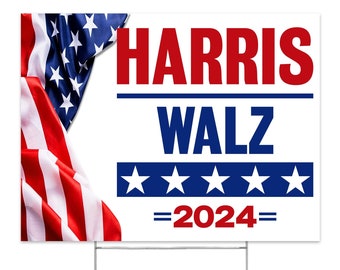 Sign Made in America - Not China - Kamala Harris / Walz for President 2024 Yard Sign Save Democracy Rally Outdoor 16&quot;x12&quot; 2 sided w/Stake
