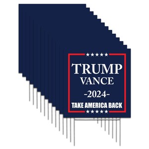 100 pack - Made in America - Not China - Trump Vance 2024 Yard Sign Take America Back Lawn Placard Outdoor  12&quot; x 12&quot; 2 sided w/Stake BLUE