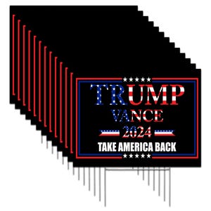100 PACK -Made in America - Not China - Trump Vance 2024 yard sign Take America Back lawn Rally  Outdoor  18&quot;x12&quot; 2 sided w/H-Stake USA Flag