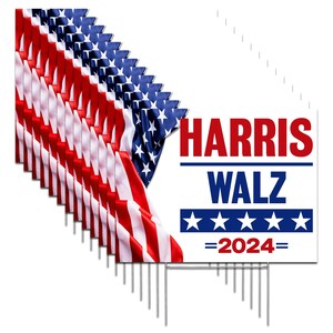 100 pack | Signs Made in America - Not China - Kamala Harris / Walz for President 2024 Yard Sign Save Democracy Rally Outdoor 16x12 w/Stakes