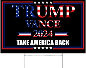 GameXcel Double Sided 17x26 Trump 2024 Yard Sign With Stakes - Take America Back